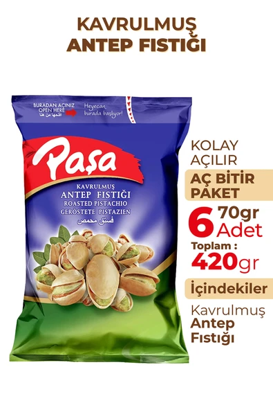 Paşa Kuruyemiş Kavrulmuş Antep Fıstığı 70 gr X 6 Adet (420 gr) - 2