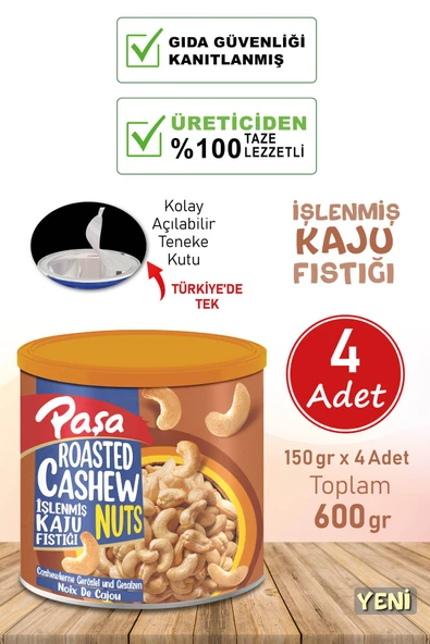 İşlenmiş Kaju Fıstığı Teneke Kutu 150 gr X 4 Adet (600 gr)
