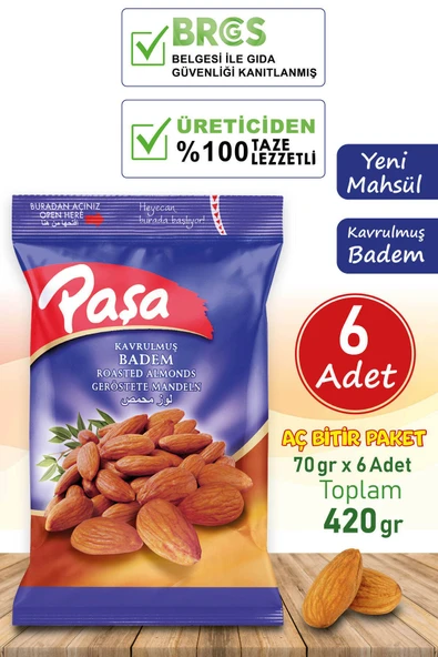Kavrulmuş Badem İçi 70 gr X 6 Adet (420 gr)