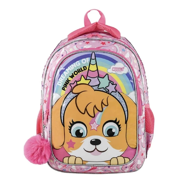 Muggle 2 Bölmeli Pink World Okul Sırt Çantası Pembe (MU-9032)