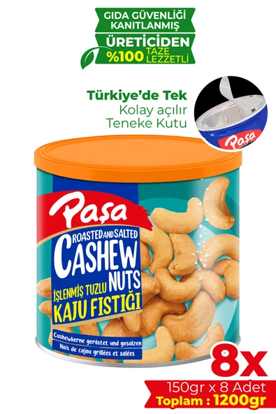 Paşa Kuruyemiş İşlenmiş Kaju Fıstığı Teneke Kutu 150 gr X 8 Adet (1200 gr) ürün görseli