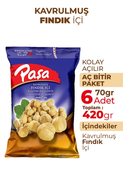 Paşa Kuruyemiş Kavrulmuş Fındık İçi 70 gr X 6 Adet (420 gr) - 2
