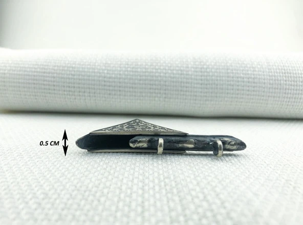 925 Ayar Gümüş Osmanlı Tuğralı Üçgen Muska Kabı Kolye - Resim 4