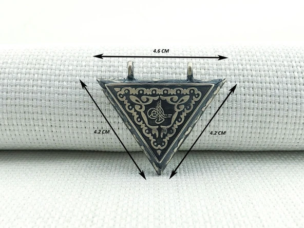 925 Ayar Gümüş Osmanlı Tuğralı Üçgen Muska Kabı Kolye - Resim 3