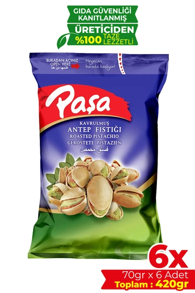Paşa Kuruyemiş Kavrulmuş Antep Fıstığı 70 gr X 6 Adet (420 gr) - 1