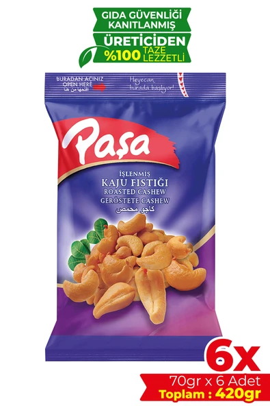 Paşa Kuruyemiş İşlenmiş Kaju Fıstığı 70 gr X 6 Adet (420 gr) - 1