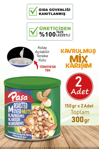 Kavrulmuş Karışık Kuruyemiş Teneke Kutu 150 gr X 2 Adet (300 gr)