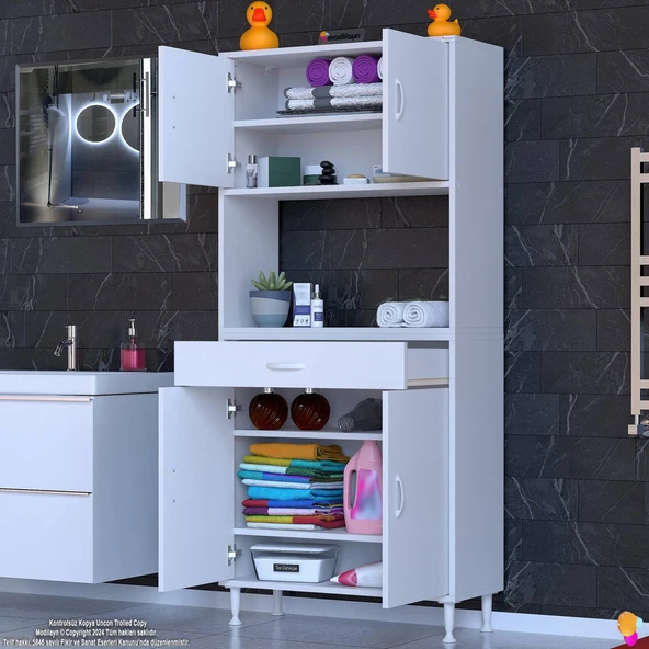 Modilayn ARDA Banyo Dolabı 70x173x32,5cm 1 çekmece 4 kapak ve 6 raflı İhtiyaca uygun kolay kurulum - 2