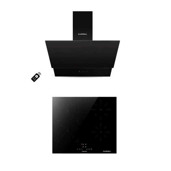 LUXELL SİYAH İNDİKSİYONLU 2'Lİ ANKASTRE SET  İndiksiyonlu Ocak-Davlumbaz