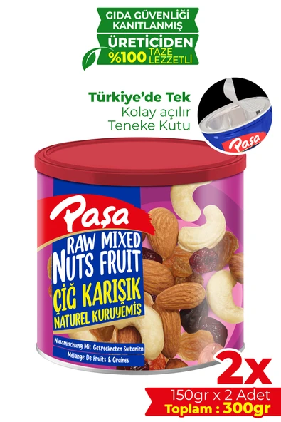 Paşa Kuruyemiş Çiğ Karışık Kuruyemiş Teneke Kutu 150 gr x 2 Adet (300 gr) - 1