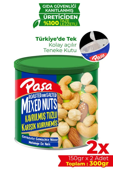 Paşa Kuruyemiş Kavrulmuş Karışık Kuruyemiş Teneke Kutu 150 gr X 2 Adet (300 gr) - 1