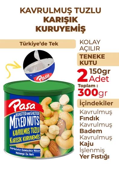 Paşa Kuruyemiş Kavrulmuş Karışık Kuruyemiş Teneke Kutu 150 gr X 2 Adet (300 gr) - 2