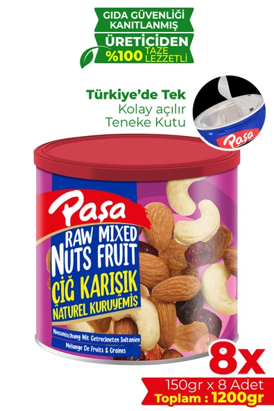 Paşa Kuruyemiş Çiğ Karışık Kuruyemiş Teneke Kutu 150 gr x 8 Adet (1200 gr) - 1