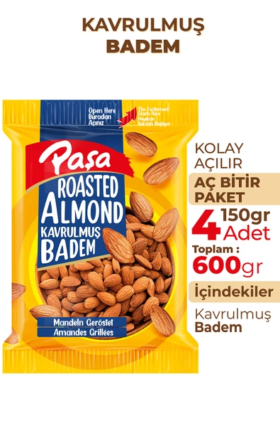Paşa Kuruyemiş Kavrulmuş Badem 150 gr x 4 Adet (600 gr) - 2