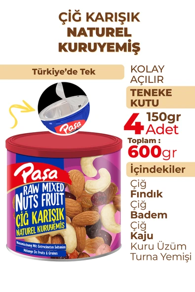 Paşa Kuruyemiş Çiğ Karışık Kuruyemiş Teneke Kutu 150 gr x 4 Adet (600 gr) - 2