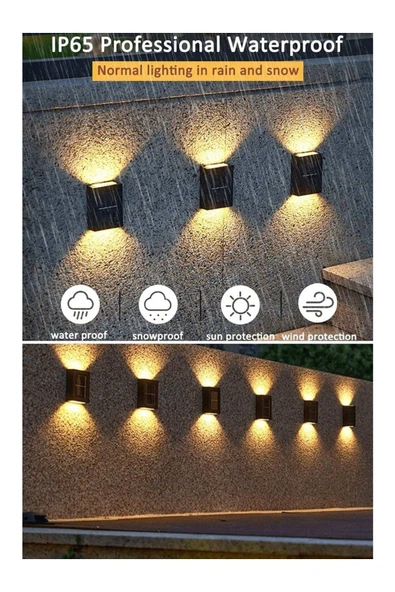 4 Adet Güneş Enerjili Solar Duvara Monteli Yeni Nesil Solar Çift Yönlü Duvar Lambası Aydınlatma Işık - 3