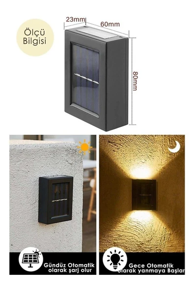 Yeni Nesil Solar Çift Yönlü Duvar Lambası Aydınlatma Işık 2 Adet Güneş Enerjili Solar Duvara Monteli - 4