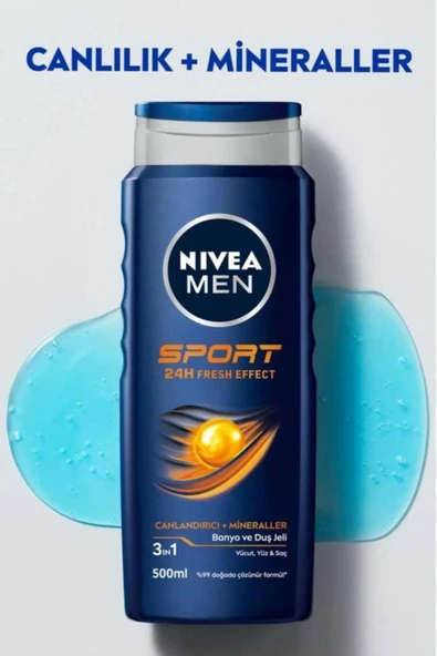 NIVEA Men Erkek Canlandırıcı Banyo Ve Duş Jeli Sports 500ml, Vücut Yüz Saç, Yenileyici Mineral, X3 Adet - 4