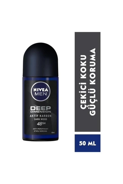 NIVEA MEN Erkek Roll-on Deodorant Deep Dimension Aktif Karbon 50ml, 72 Saat Anti-perspirant Koruma,X2 Adet - 2