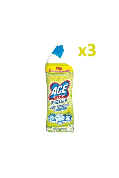 ACE Ultra Power Jel Kıvamlı Çamaşır Suyu Limon Tazeliği 750 ml X 3 Adet