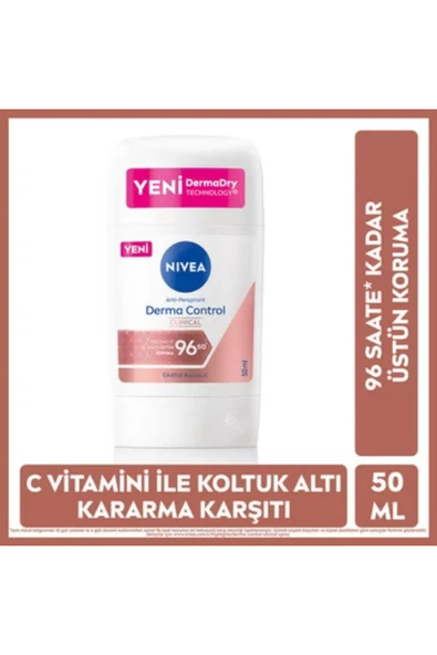 NIVEA Kadın Stick Deodorant Derma Control Clinical 50 ml C Vitamini ile Koltuk Altı Kararma Karşıtı