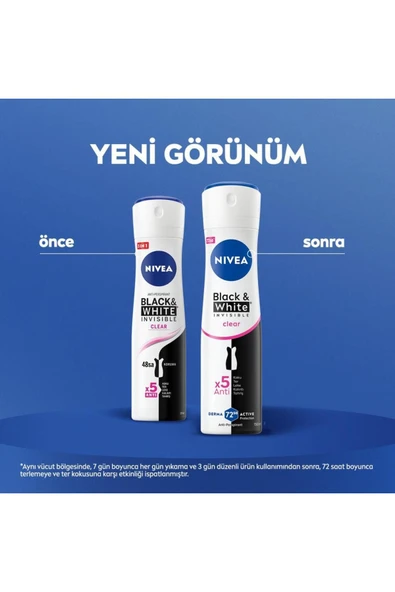 NIVEA Kadın Sprey Deodorant Black&White Invisible Clear 150ml, 72 Saat Anti-perspirant Koruma, X3 Adet - 5