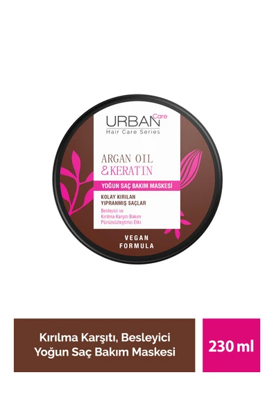 Urban Care Argan Oil & Keratin Kolay Kırılan Yıpranmış Saçlara Özel Yoğun Saç Bakım Maskesi-230ml-vegan