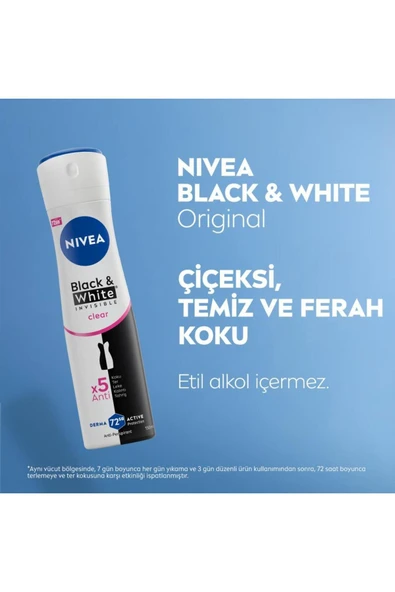 NIVEA Kadın Sprey Deodorant Black&White Invisible Clear 150ml, 72 Saat Anti-perspirant Koruma, X3 Adet - 4