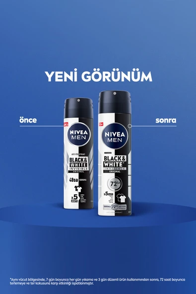 NIVEA MEN Erkek Sprey Deodorant Black & White Invisible Original 150ml, 72 Saat Anti-Perspirant, X5 Adet - 2