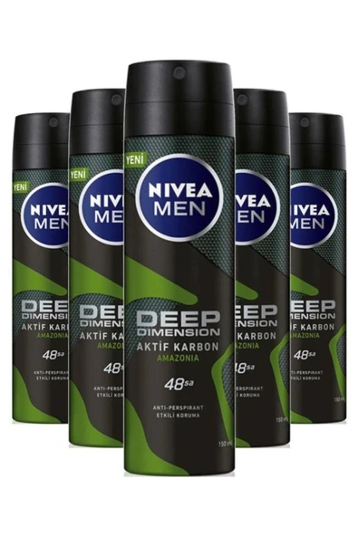 NIVEA Deep Dimension Amazonia Erkek Deodorant 150 Ml X5