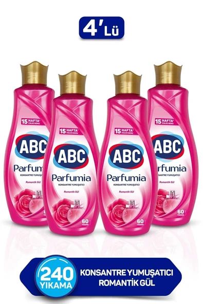 ABC Parfumia Romantik Gül Konsantre Yumuşatıcı 1440 Ml 4'lü Seti