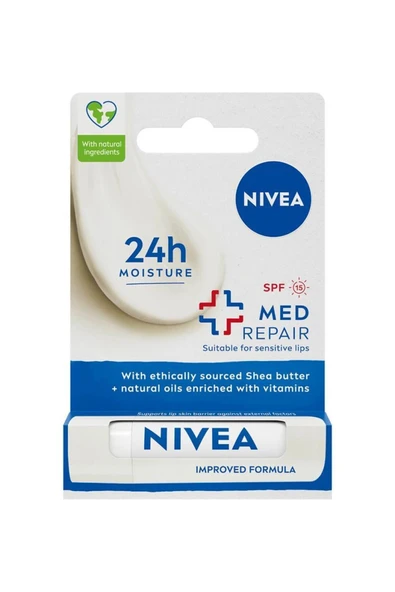 NIVEA Güneş Koruyucu Dudak Bakım Kremi Med Repair 4,8gr,24 Saat Nemlendirici,spf15 - 2