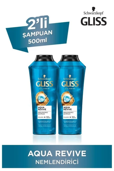 Gliss Aqua Revive Hyaluron Ve Deniz Yosunu Içeren Nemlendirici Şampuan 500 ml X 2 Adet