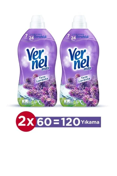 Vernel Max Konsantre Çamaşır Yumuşatıcısı 2 x 1440ml (120 Yıkama) Taze Lavanta