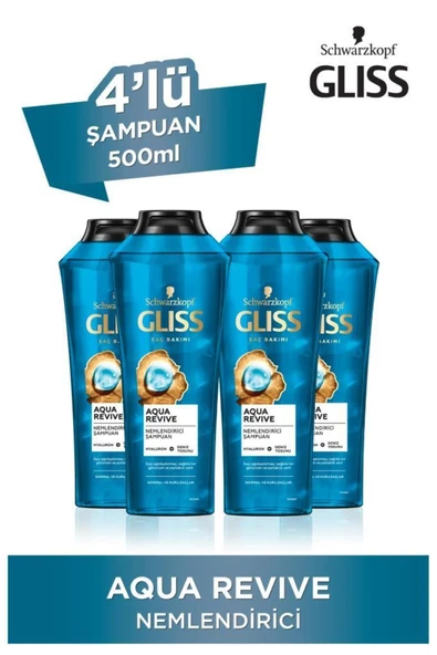 Gliss Aqua Revive Hyaluron Ve Deniz Yosunu Içeren Nemlendirici Şampuan 500 ml X 4 Adet