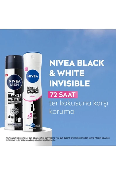 NIVEA Kadın Sprey Deodorant Black&White Invisible Clear 150ml, 72 Saat Anti-perspirant Koruma, X3 Adet - 6