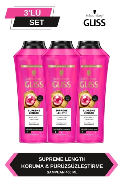 Gliss Supreme Length Uzun Saçlara Özel Şampuan 400 ml x 3 Adet
