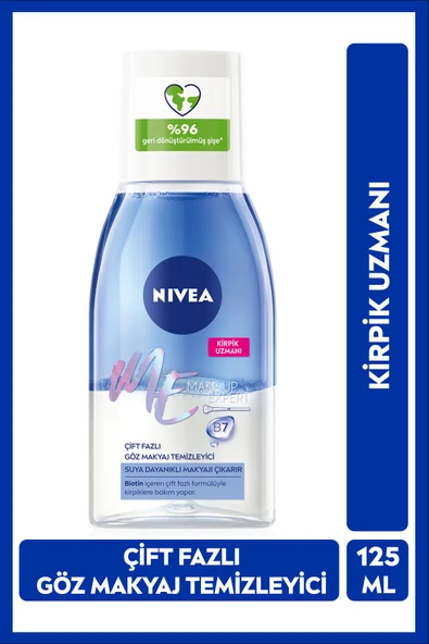 NIVEA Çift Fazlı Göz Makyaj Temizleyici 125ml,Hassas Kirpik Bakımı, Suya Dayanıklı Makyajı Çıkarır - 1