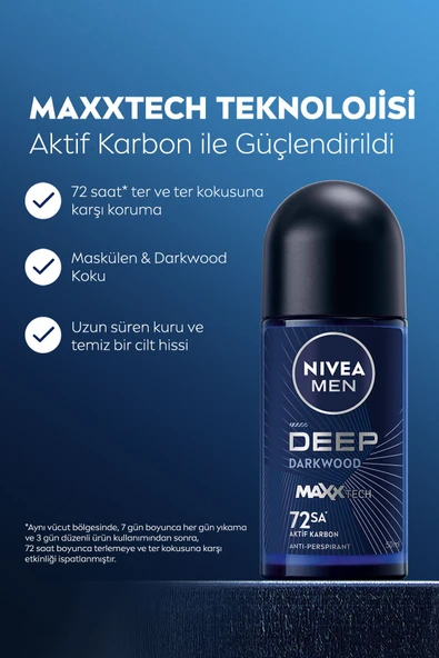 NIVEA MEN Erkek Roll-on Deodorant Deep Dimension Aktif Karbon 50ml, 72 Saat Anti-perspirant Ter Koruması - 4