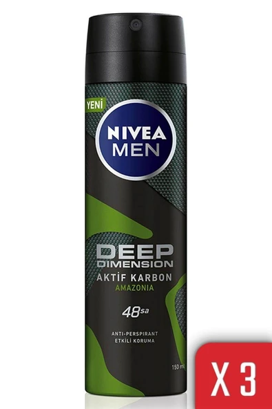 NIVEA Men Deep Dimension Amazonia Sprey Deodorant 150 Ml Erkek X 3 Adet