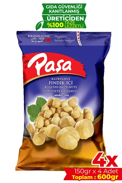 Paşa Kuruyemiş Kavrulmuş Fındık İçi 150 gr X 4 Adet (600 gr)