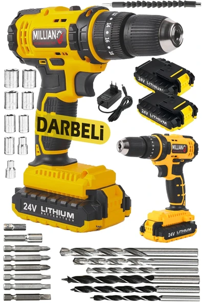 İtaly Rotary 24 V Bakır Sargı Çelik Şanzıman Çift Akülü Darbeli Vidalama Şarjlı Matkap Profesyonel
