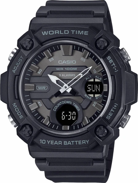 Casio AEQ-120W-1BVDF Quartz Analog/Dijital Silikon Siyah 10 ATM 52 mm Erkek Kol Saati