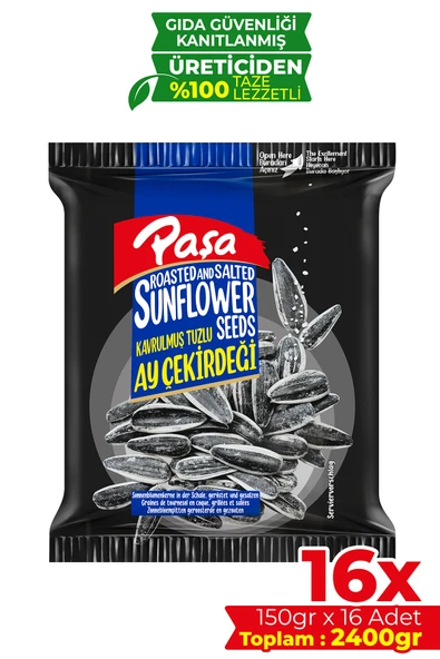 Paşa Kuruyemiş Kavrulmuş Tuzlu Siyah Ay Çekirdeği 150 gr X 16 Adet (2400 gr) - 1