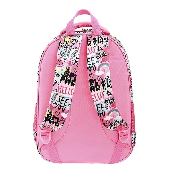 Muggle 3 Bölmeli Happy Time Okul Sırt Çantası Pembe (MU-9071) - 3