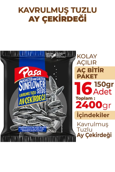 Paşa Kuruyemiş Kavrulmuş Tuzlu Siyah Ay Çekirdeği 150 gr X 16 Adet (2400 gr) - 2