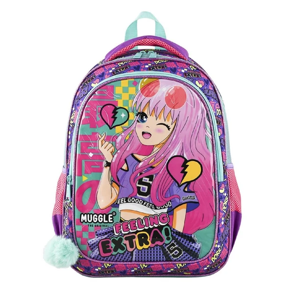 Muggle 2 Bölmeli Anime Okul Sırt Çantası Turkuaz (MU-9057)