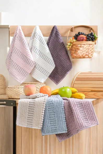 6 lı El Yüz Mutfak Havlusu Seti Zincir Desen 30 X 50 Cm - 2