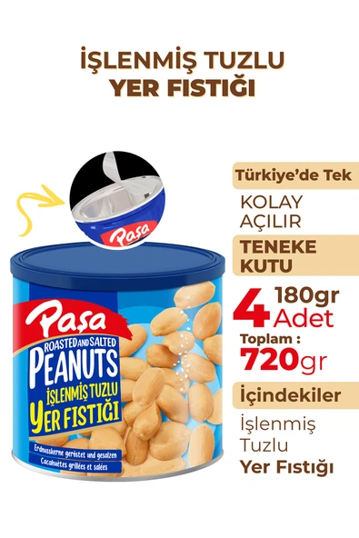 Paşa Kuruyemiş İşlenmiş Yer Fıstığı Teneke Kutu 180 gr x 4 Adet (720 gr) - 2