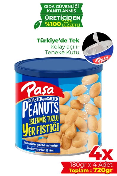 Paşa Kuruyemiş İşlenmiş Yer Fıstığı Teneke Kutu 180 gr x 4 Adet (720 gr) - 1